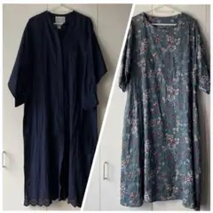 L ビアズリー BEARDSLEY ストライプ 花柄 刺繍 シャツ ワンピース