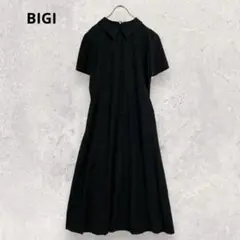 BIGI ビギ フレアワンピース 半袖 ブラック フロントボタン 9号 3594