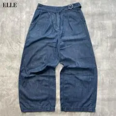 エル【M】ワイドパンツ リラックスフィット タック Dカンベルト リネンライク