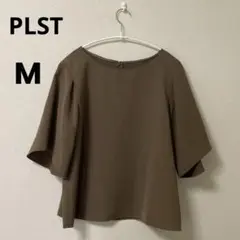 PLST フレアスリーブブラウス トップス シャツ 半袖 カーキブラウン M