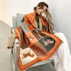 大判　ストール ショール マフラー 馬柄　ブランケット　上品　カシミヤタッチ　ｂ