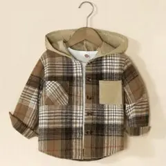 【新品】100cm アウター キッズ チェック柄 フード付き ポケット付き 秋冬