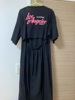 Los Angeles半袖ワンピース　レディース　ブラック&ピンク　背中出し