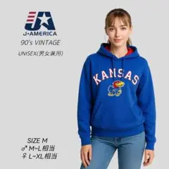90s　JAMERICA　カンザス　ジェイホークス　刺繍　パーカー　青　M〜L
