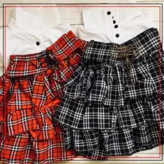 2色セットコスプレ 衣装 制服 チェック スカート (赤&黒)【68HO】