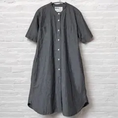 MHL. エムエイチエル シャツワンピース バンドカラー 半袖 綿麻 ナチュラル