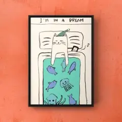 ★A4フレーム付き★オリジナル アートポスター SLEEP CAT 猫