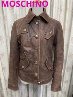 モスキーノ レザージャケット ライダースジャケット ブラウン 本革 レザー