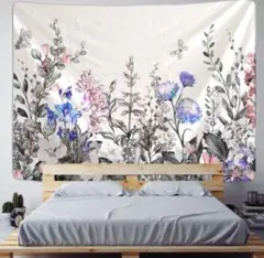 タペストリー　花柄　ブルー