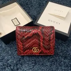 GUCCI グッチ 折り財布 パイソン マーモント 赤 レッド ミニウォレット