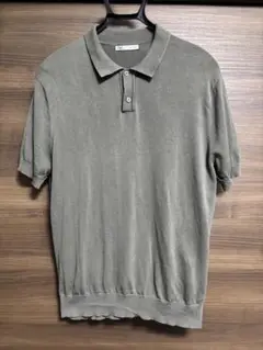 ZARA ニットポロシャツ カーキ L