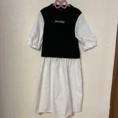 バースデイ 半袖ワンピース ドッキングワンピースブラック/ホワイト 140cm