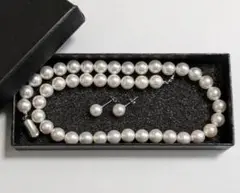 花珠のような照り/最上級磨き貝パールネックレス 9mm イヤリングorピアス付き