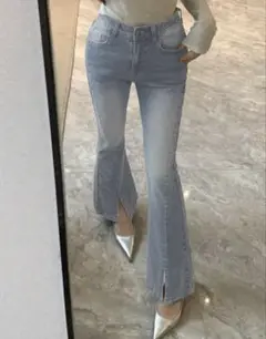 デニムフレアパンツ　ライトブルー