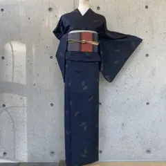 正絹 大島紬 カタス パールトーン 紺色系 袷
