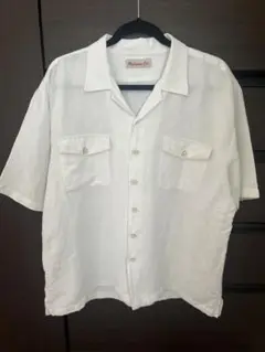 90s リネン オープンカラー 半袖シャツ 開襟 古着　白　ホワイト