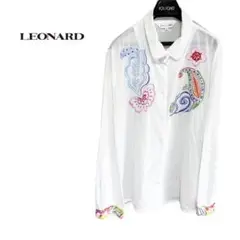 希少★LEONARD レオナール 刺繍 シースルー ロゴプレート付 長袖シャツ