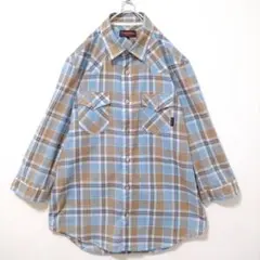 【Purple&Yellow】　五分袖　シャツ　ブルー　青　メンズ　L　古着