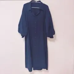 ネイビー 半袖シャツワンピース Fサイズ