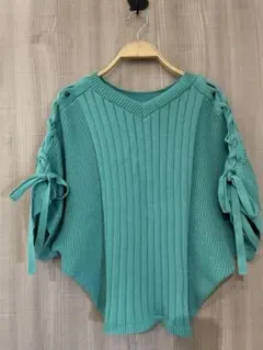 AZUL by moussy ターコイズ ニット 半袖