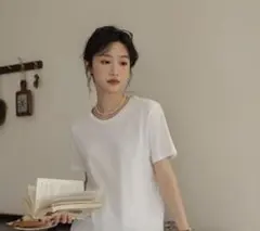 着回し力抜群◎無地 白Tシャツ 半袖 カットソー 丸襟 Lサイズ（Mもあり）