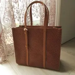 未使用 しまむら MUMU 合皮 型押し スクエアトートバッグ ブラウン