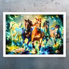 開運の馬　知恵や洞察力　守り神　縁起の良い　額縁付きグラフィック