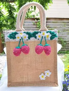 ジュート　バック　アレンジ　イチゴ　夏バック