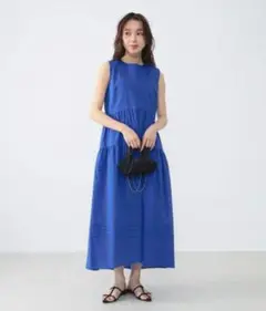 【新品】Demi-Luxe BEAMS リップル ティアードワンピース ブルー