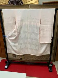 正絹 振袖長襦袢 ピンク地に大きな花柄 半衿付き 袷 着物