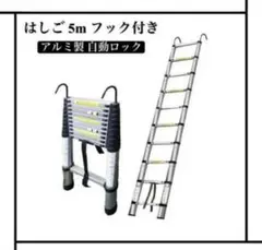 はしご 伸縮 5mフック付耐荷重150kg 自動ロックスライド式 アルミ製