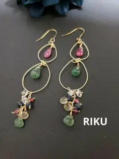 フープ天然石ピアス14kgfゴールド