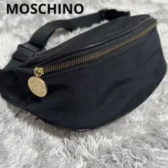 美品★モスキーノ ナイロン クロスボディバッグ ウエストバッグ ブラック メンズ
