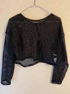 メッシュトップス 黒 透け感長袖 Fサイズ