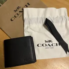COACH 黒 レザー 二つ折り財布
