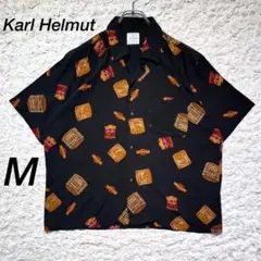 『Karl Helmut』　アロハシャツ　開襟　黒　タバコ柄　総柄　【M】