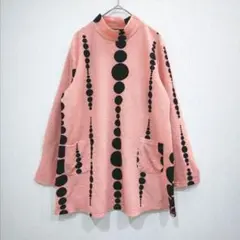 PREZZO　長袖チュニック　ストレッチ　Ｍ〜Ｌ　ドット柄　ハイネック　トップス