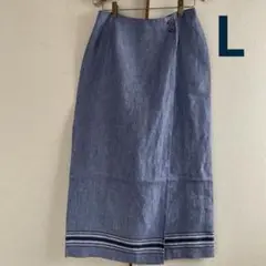 Talbots リネンダークブルー巻きスカート風ロングスカートタイトスカート☆L