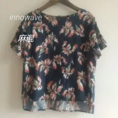 innowave ネイビー 花柄 半袖シャツ 麻混