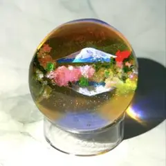 夕焼けの富士山とカラフルな花
