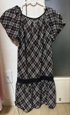 【8月末迄・美品】半袖チェック柄ワンピース S XS 150 160 140
