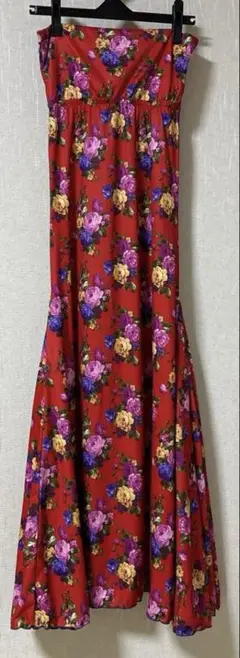 フラメンコレッスンファルダ花柄 赤系　SからMくらい