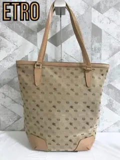 【良品】ETRO エトロトートバッグ ショルダーバッグ 総柄 ベージュ 肩掛け