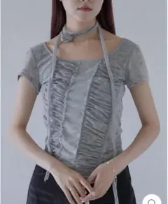 1点のみ！MESH RUCHED FLORAL TOP 同型　uenui好さん♡