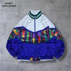 90sSPIRITナイロンジャケットフルジップマルチカラー好配色レトロストリート