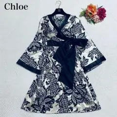 クロエ カシュクールワンピース シルク100% 花柄 ロング L ラップドレス