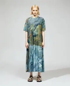 ノントーキョー　転写リブ半袖ロングワンピース