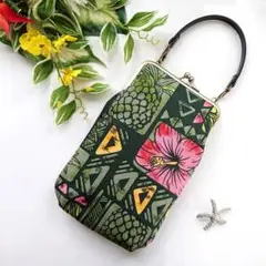 ハワイアン がま口 ポーチ スマホケース ハンドメイド フラダンス