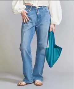 ビューティーアンドユース 5ポケット ストレートデニムパンツ コバルトブルー L