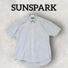 SUNSPARK 半袖シャツ ストライプ柄 ワイシャツ ビジネス (F) ブルー